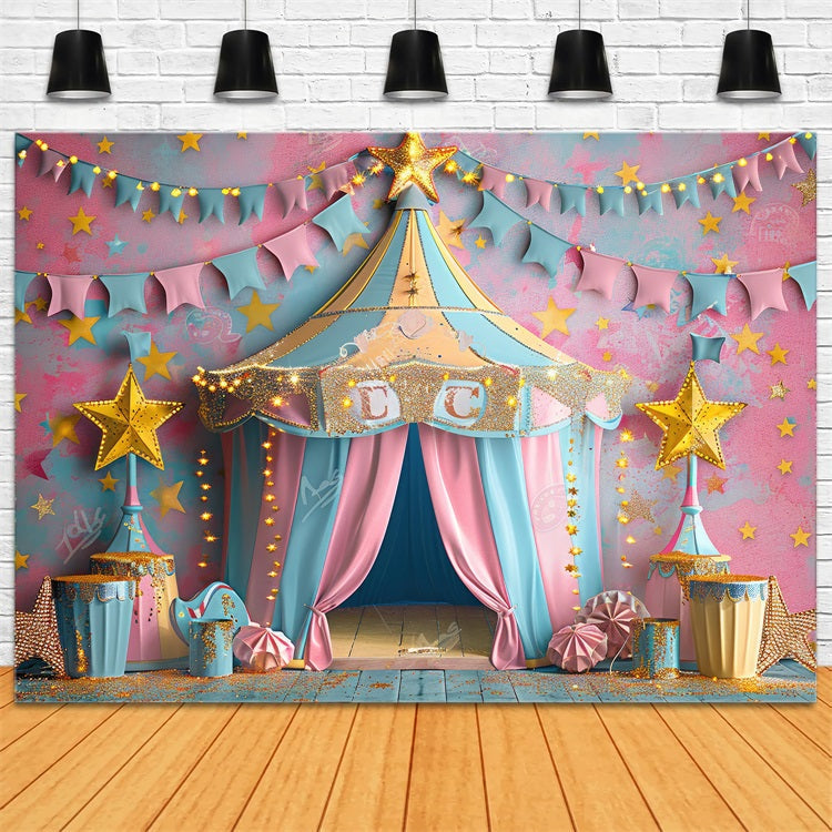 Toile de Fond Carnaval Tente Rose et Bleue Scène Étoilée BRP1-184