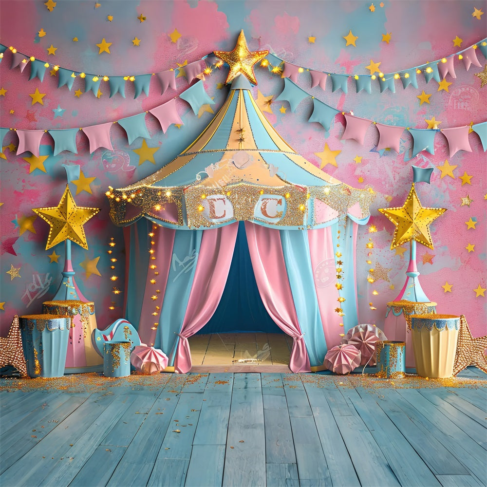 Toile de Fond Carnaval Tente Rose et Bleue Scène Étoilée BRP1-184