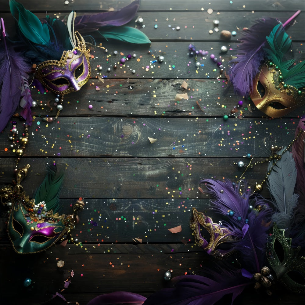 Toile de Fond Carnaval Bois et Masque Plume BRP1-205