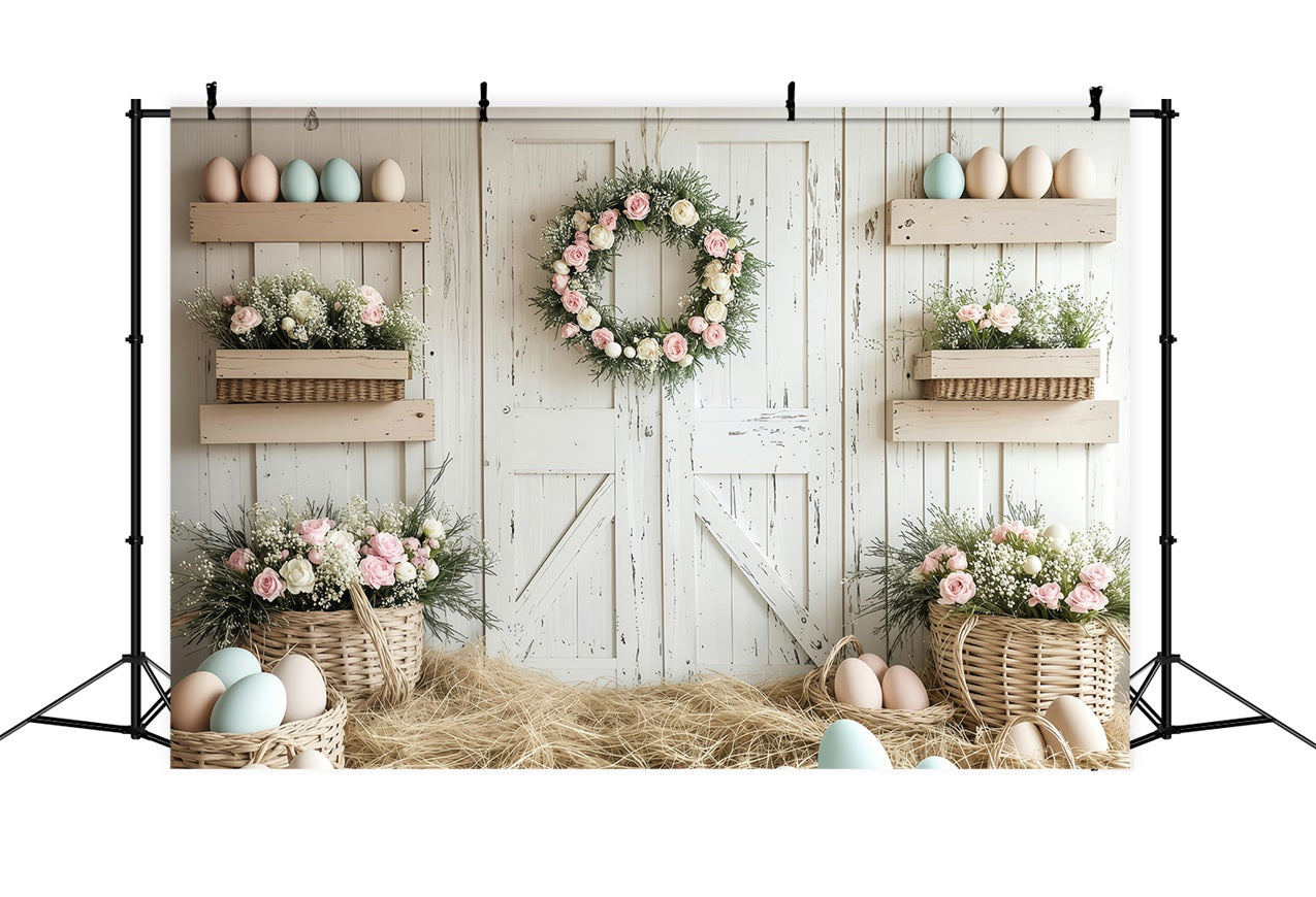 Toile de fond Déco Pâques Ferme Rustique Fleurs BRP1-278