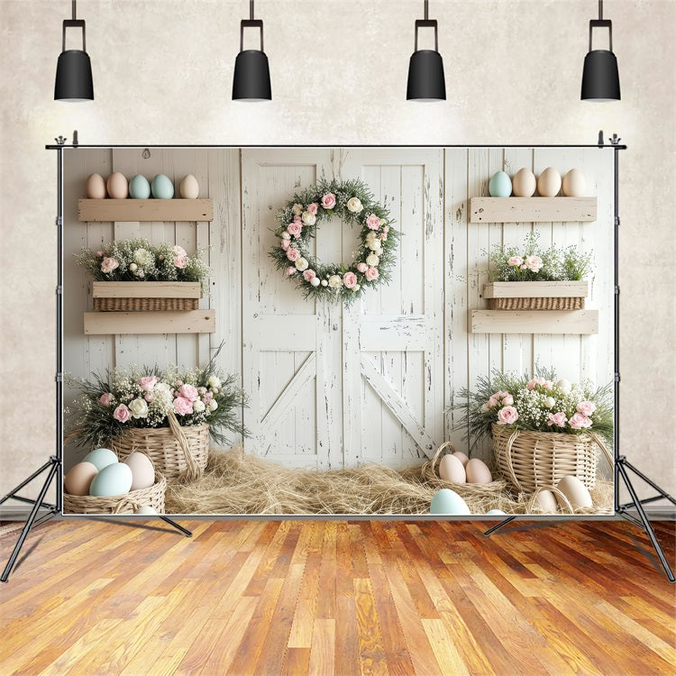 Toile de fond Déco Pâques Ferme Rustique Fleurs BRP1-278