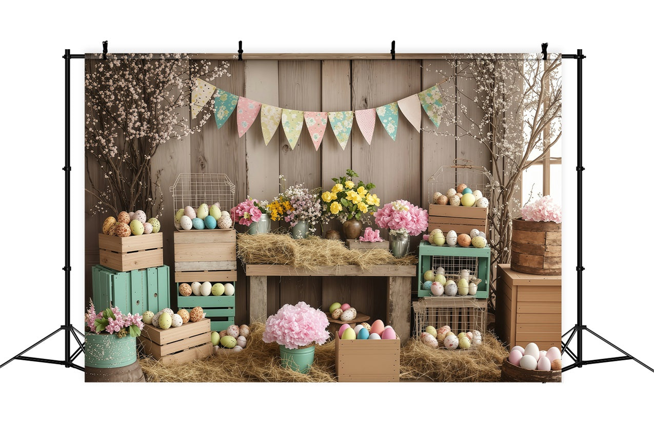 Toile de fond Pâques Caisse Œufs Rustique Fleurie BRP1-288