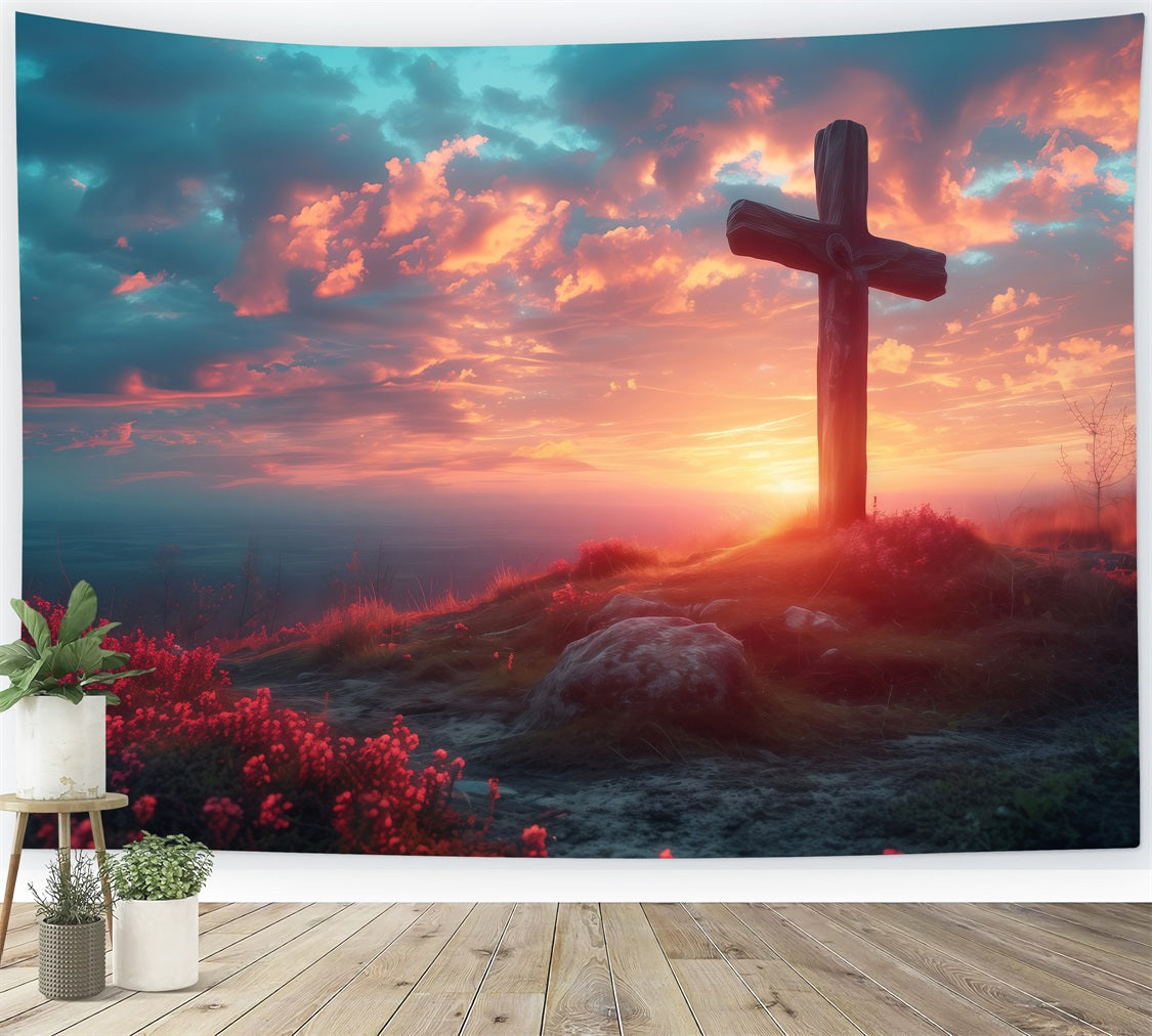 Fond Studio Photo Pâques Crépuscule Glow Croix Colline BRP1-310