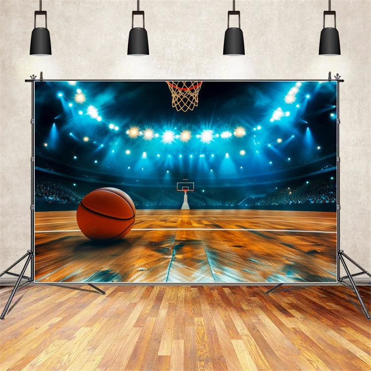 Toile de fond Photo Terrain de Basket Nuit de Jeu Éclairée BRP1-317