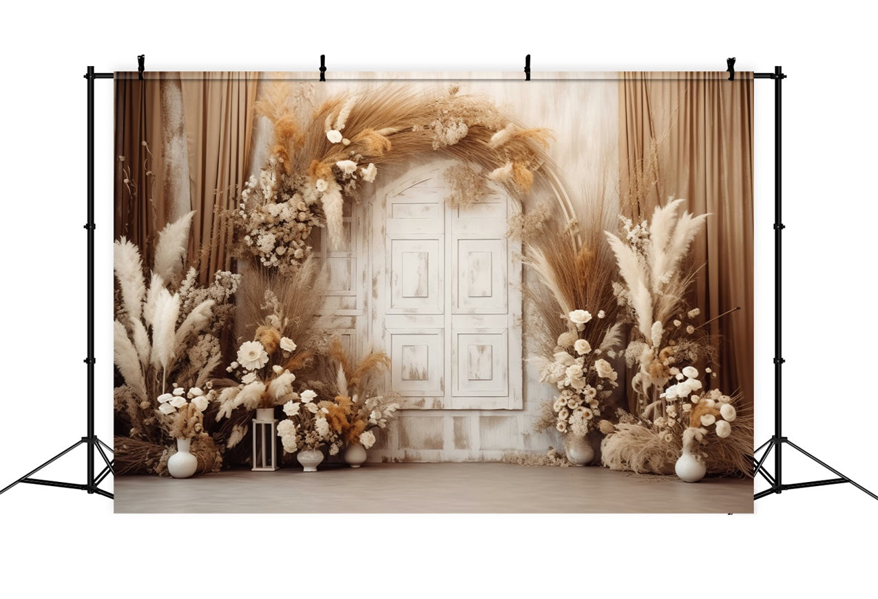 Toile de fond Fleurs Séchées Porte Bohème Beige Rustique BRP1-356
