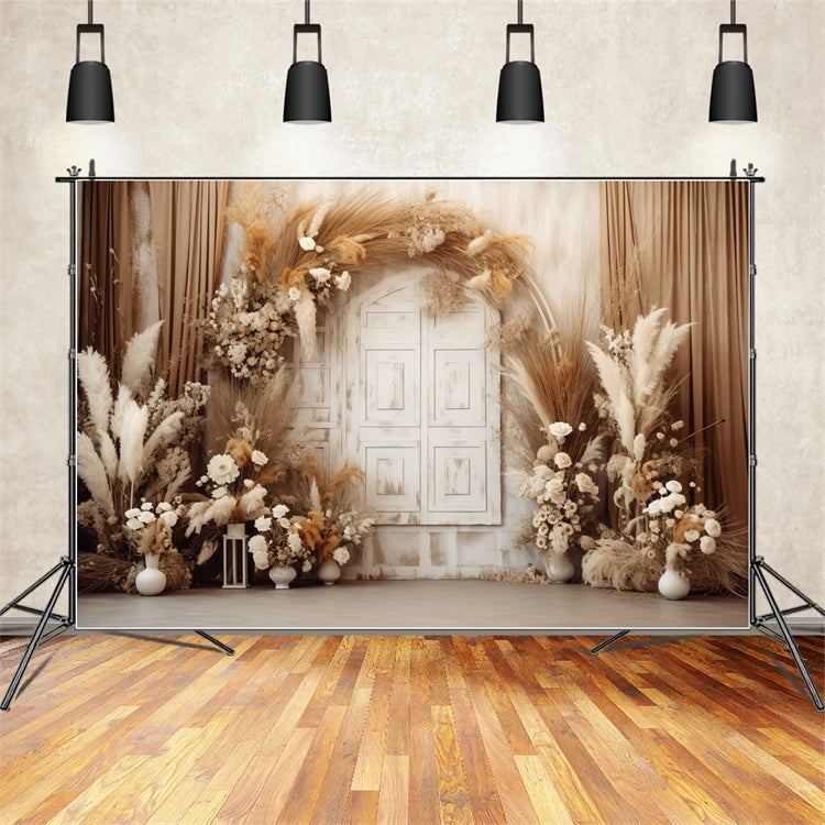 Toile de fond Fleurs Séchées Porte Bohème Beige Rustique BRP1-356