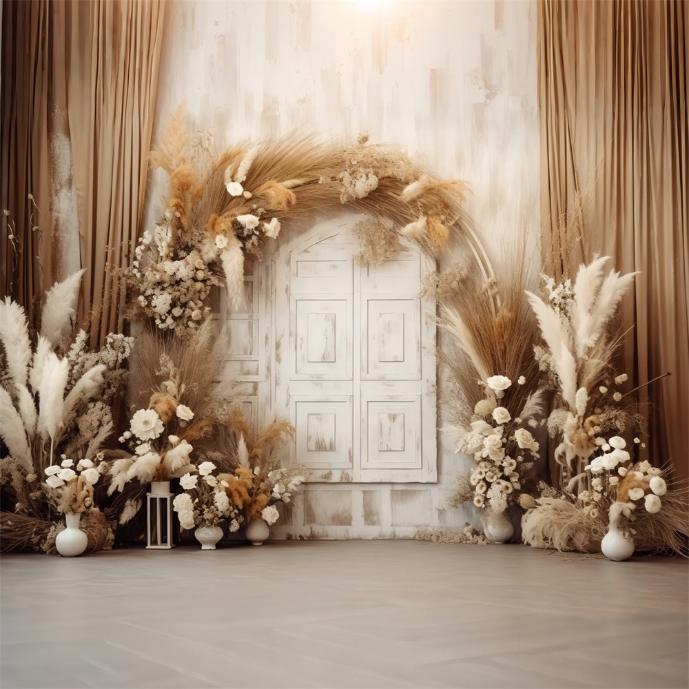 Toile de fond Fleurs Séchées Porte Bohème Beige Rustique BRP1-356
