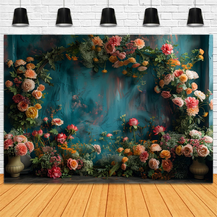 Fond Fleuri Éclatant Fleurs Vives Turquoise BRP1-367