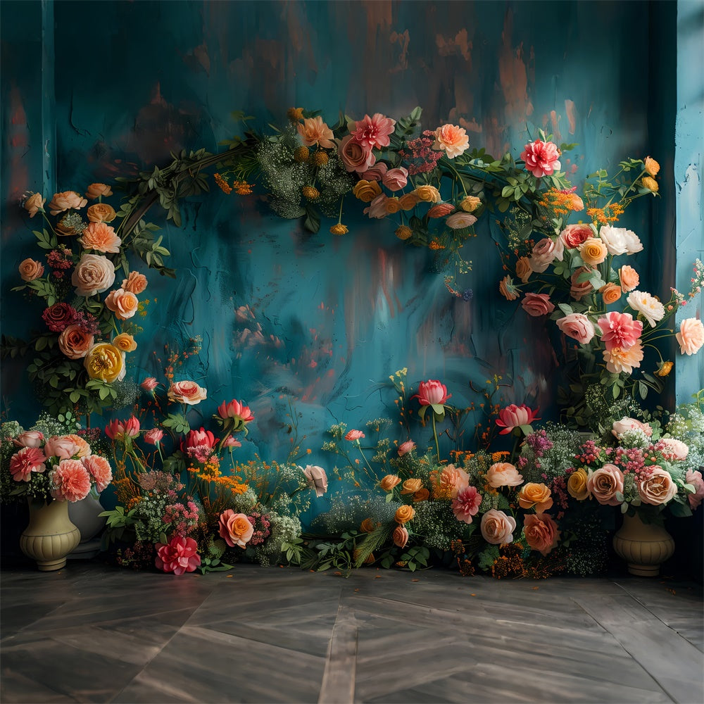 Fond Fleuri Éclatant Fleurs Vives Turquoise BRP1-367