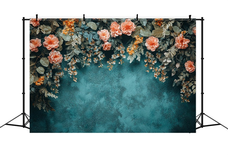 Toile de fond Mur de Fleur Mur Texturé Turquoise Fleurs BRP1-370