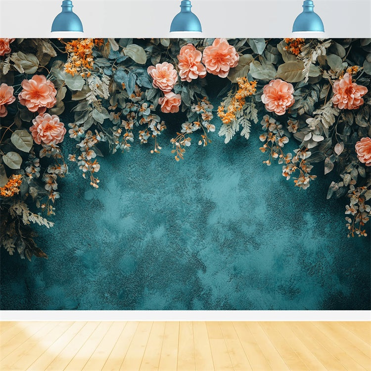 Toile de fond Mur de Fleur Mur Texturé Turquoise Fleurs BRP1-370