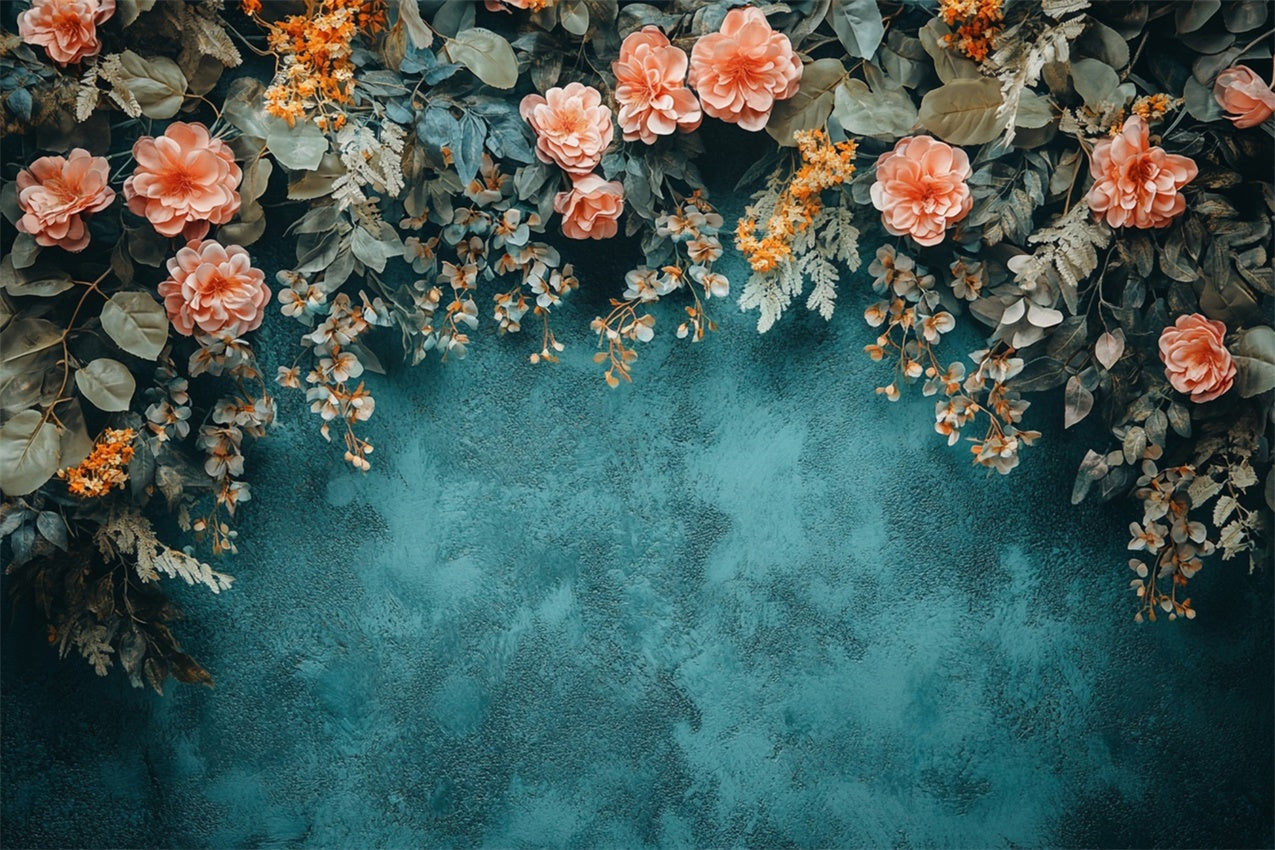 Toile de fond Mur de Fleur Mur Texturé Turquoise Fleurs BRP1-370
