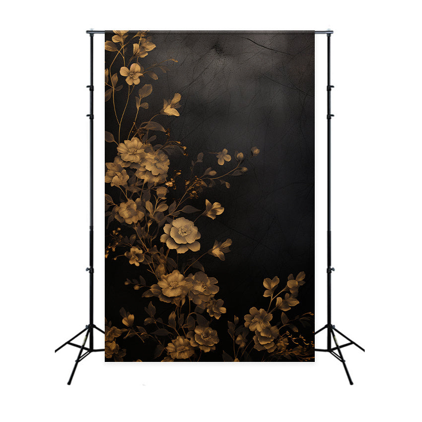 Fond Fleuri Fleur Dorée Fond Noir BRP1-386