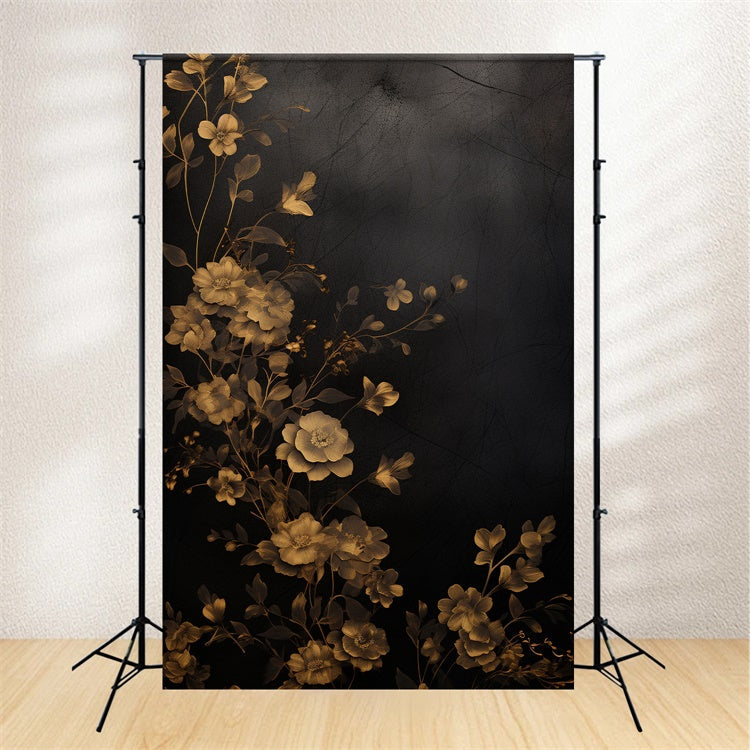 Fond Fleuri Fleur Dorée Fond Noir BRP1-386