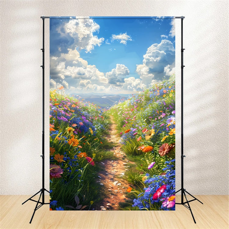Toile de fond Fleur Prairie Fleurie Ciel Bleu BRP1-389