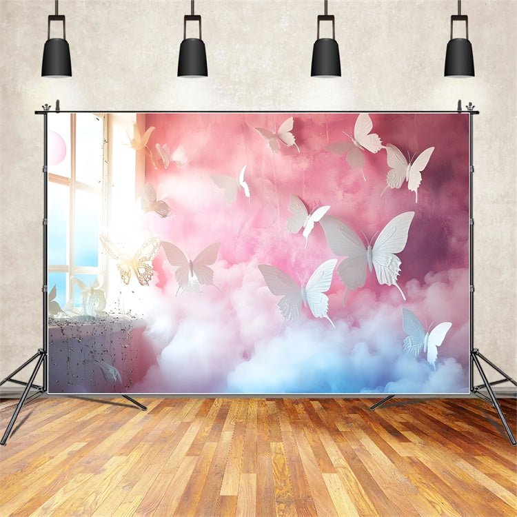 Fond Photo Boudoir Papillons Blancs Rêve Pastel BRP1-455