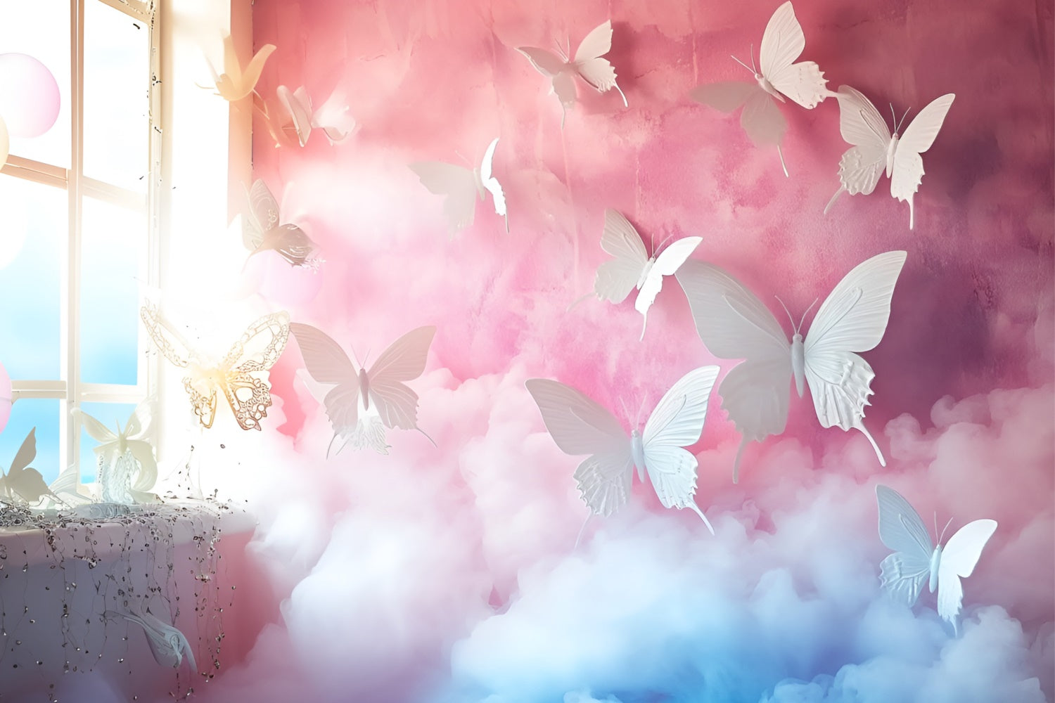 Fond Photo Boudoir Papillons Blancs Rêve Pastel BRP1-455