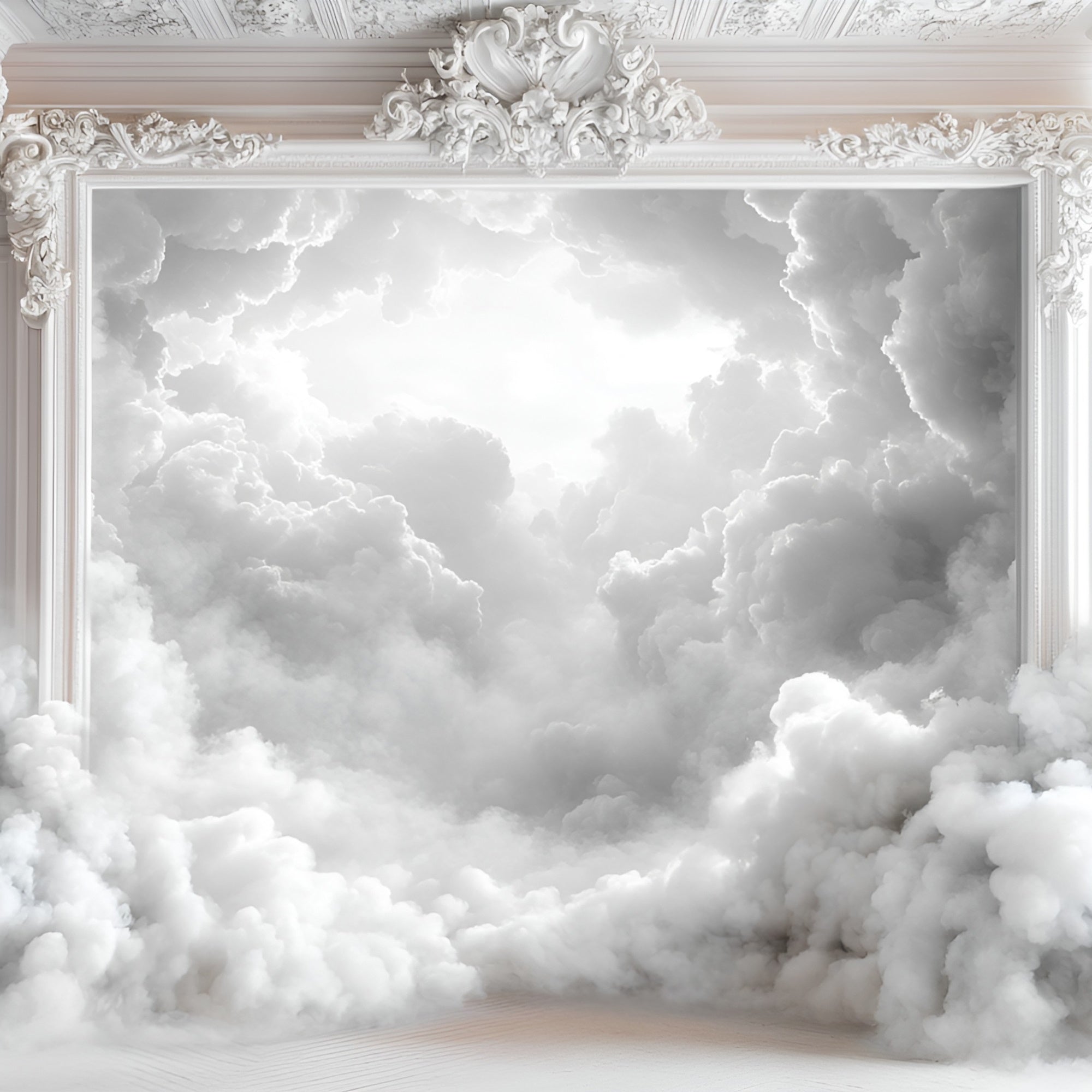 Toile de fond Boudoir Colonnes Blanches Élégantes Nuage BRP1-460