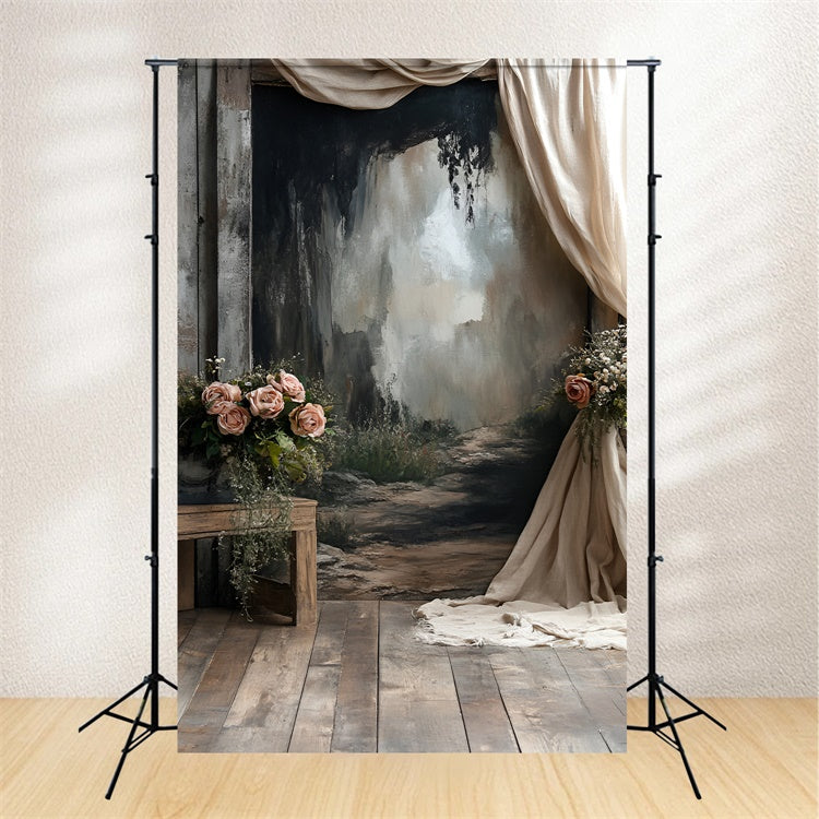 Toile de fond Boudoir Chemin Forêt Fleurs Rustiques BRP1-464