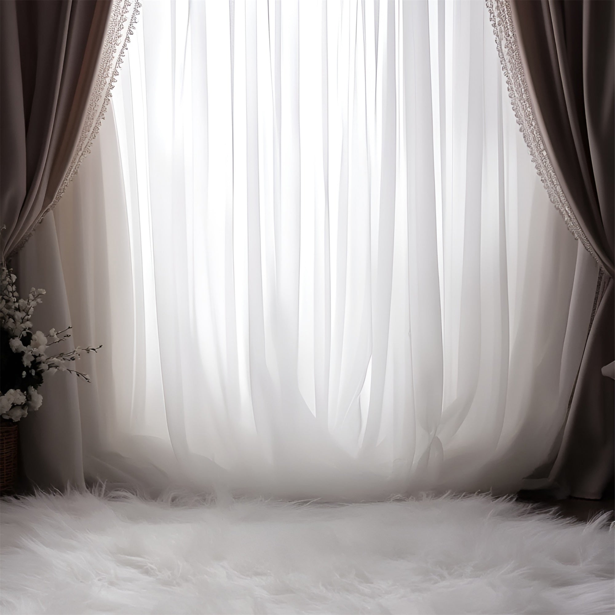 Fond Boudoir Élégance Vintage Rideaux Fourrure BRP1-468