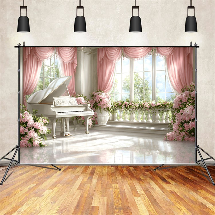 Toile de fond Boudoir Piano Floral Vue Fenêtre BRP1-474