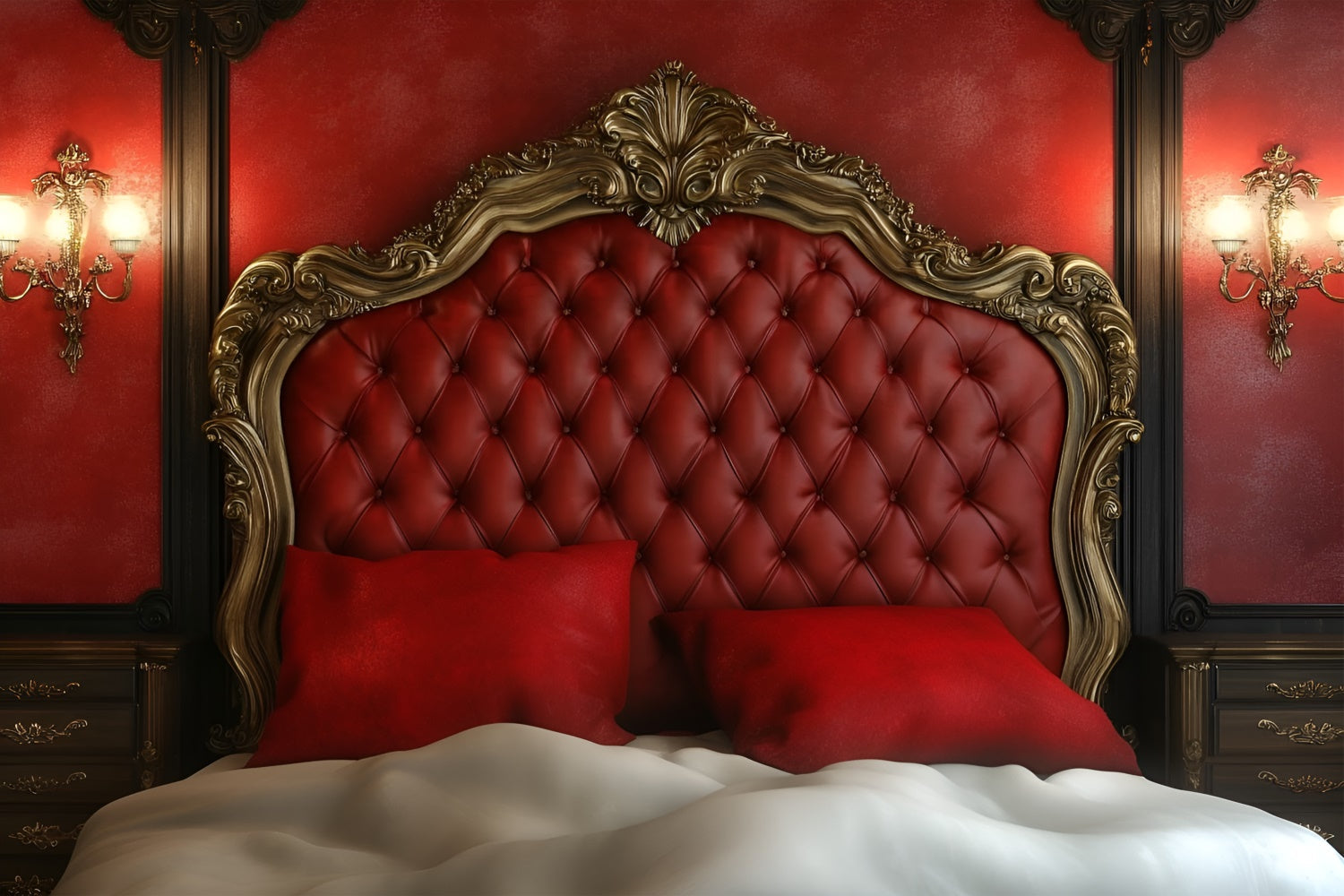 Toile de fond Boudoir Tête de Lit Baroque Rouge BRP1-484