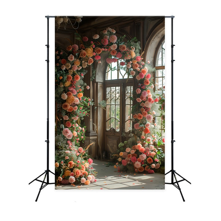 Toile de fond Fleur Élégante Arche de Roses Fenêtre BRP1-497