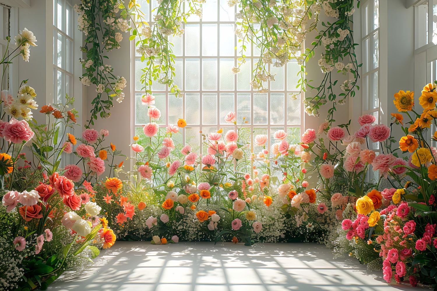 Toile de fond Florale Fenêtre Ensoleillée Arrangement Floral BRP1-510