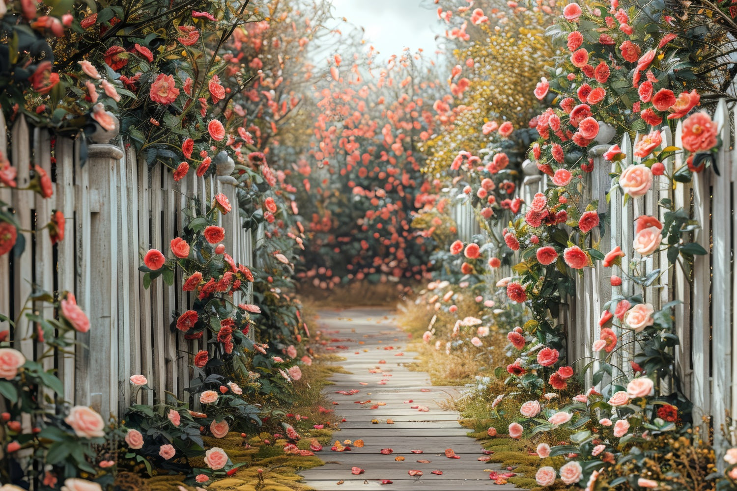 Toile de fond Florale Sentier Romantique Roses BRP1-511