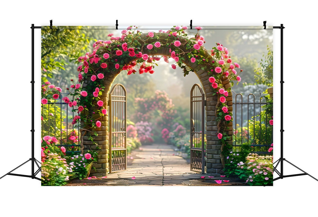 Toile de fond Florale Entrée Arche Couverte de Roses BRP1-512