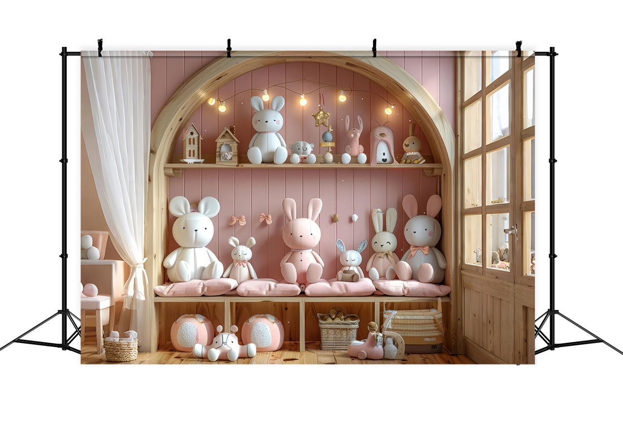 Toile de fond Ours en peluche mignon mur rose bohème BRP10-108