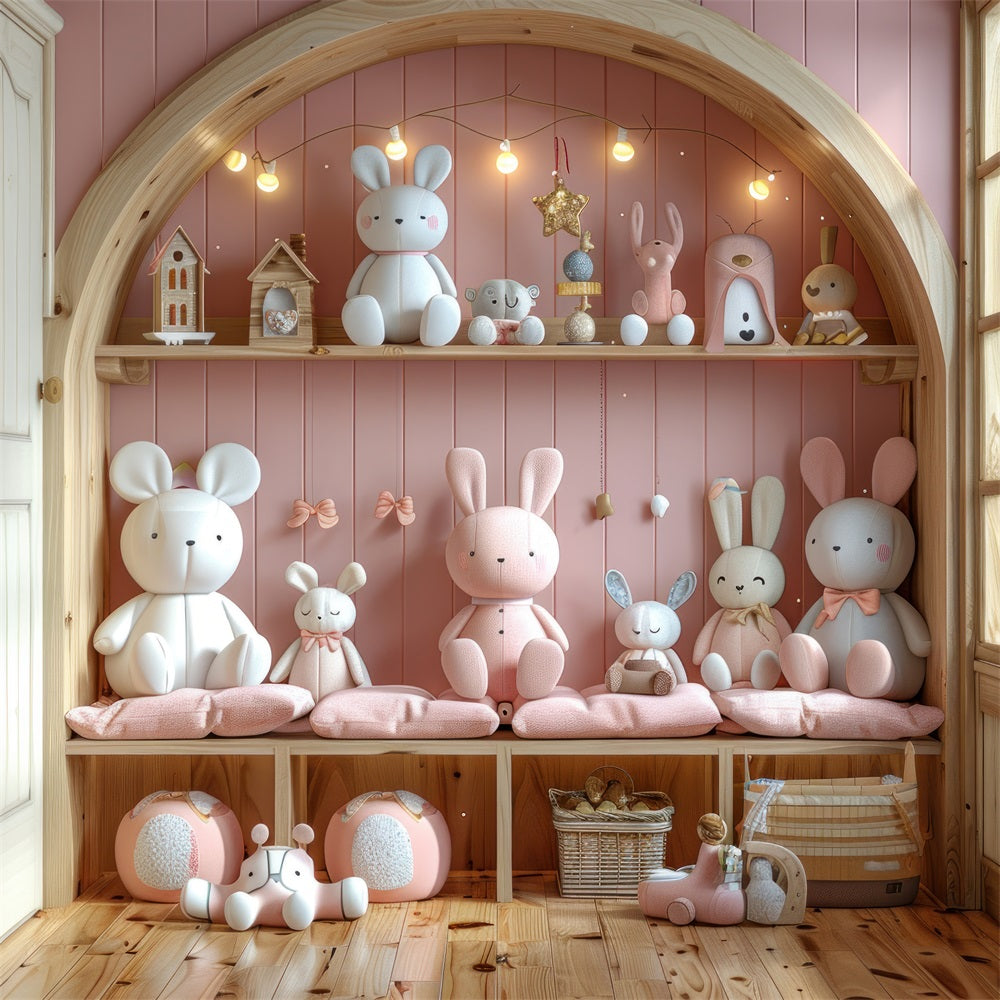 Toile de fond Ours en peluche mignon mur rose bohème BRP10-108