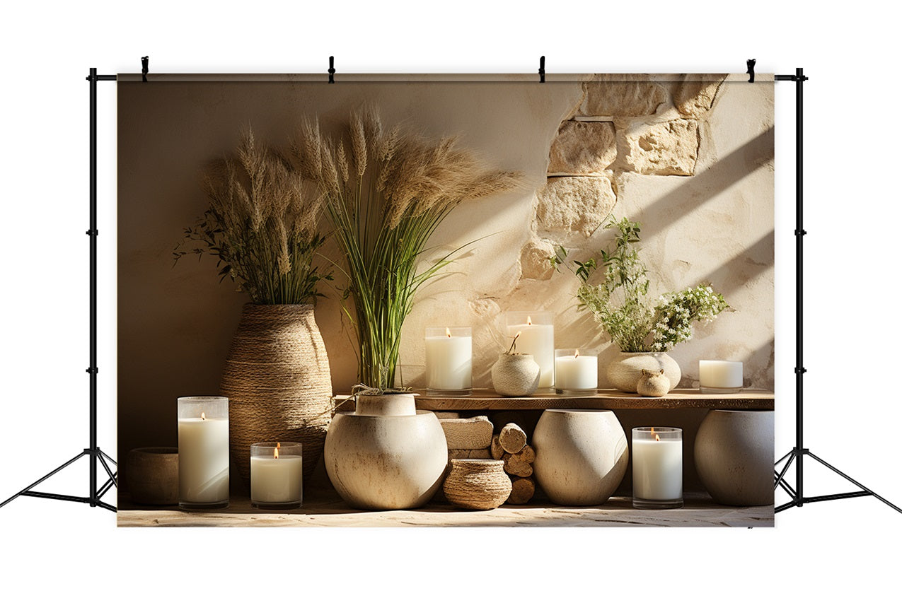 Toile de fond Arrangement bougies vase terreux bohème BRP10-122