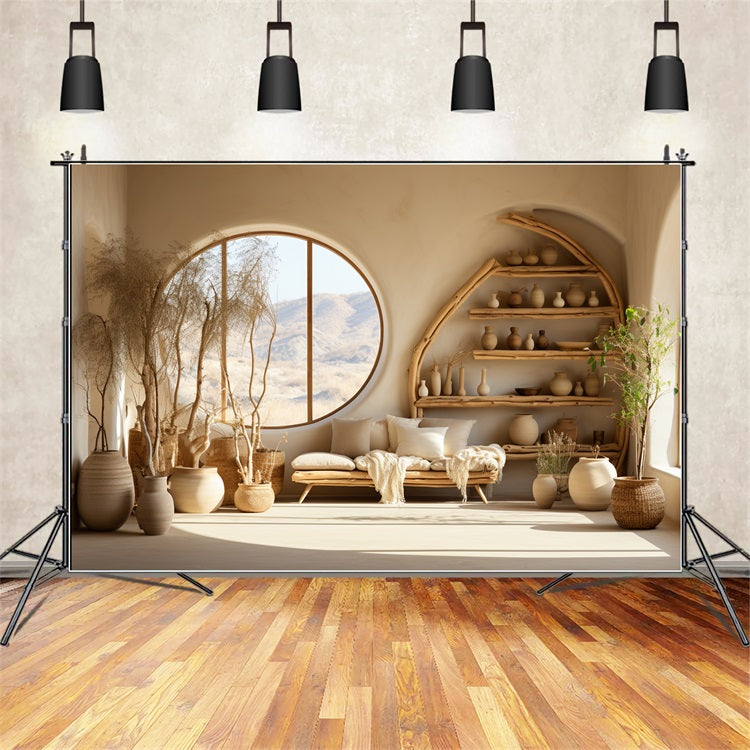 Toile de fond Étagères en bois pièce inspirée bohème BRP10-123