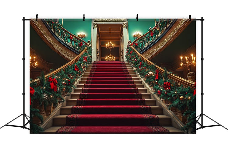 Noël Toile de fond Escalier Verdure Boules BRP10-128