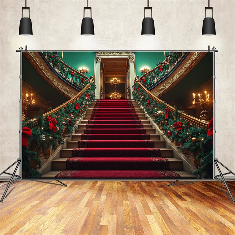 Noël Toile de fond Escalier Verdure Boules BRP10-128