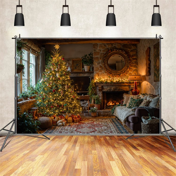 Noël Toile de fond Ambiance arbre de cheminée BRP10-132