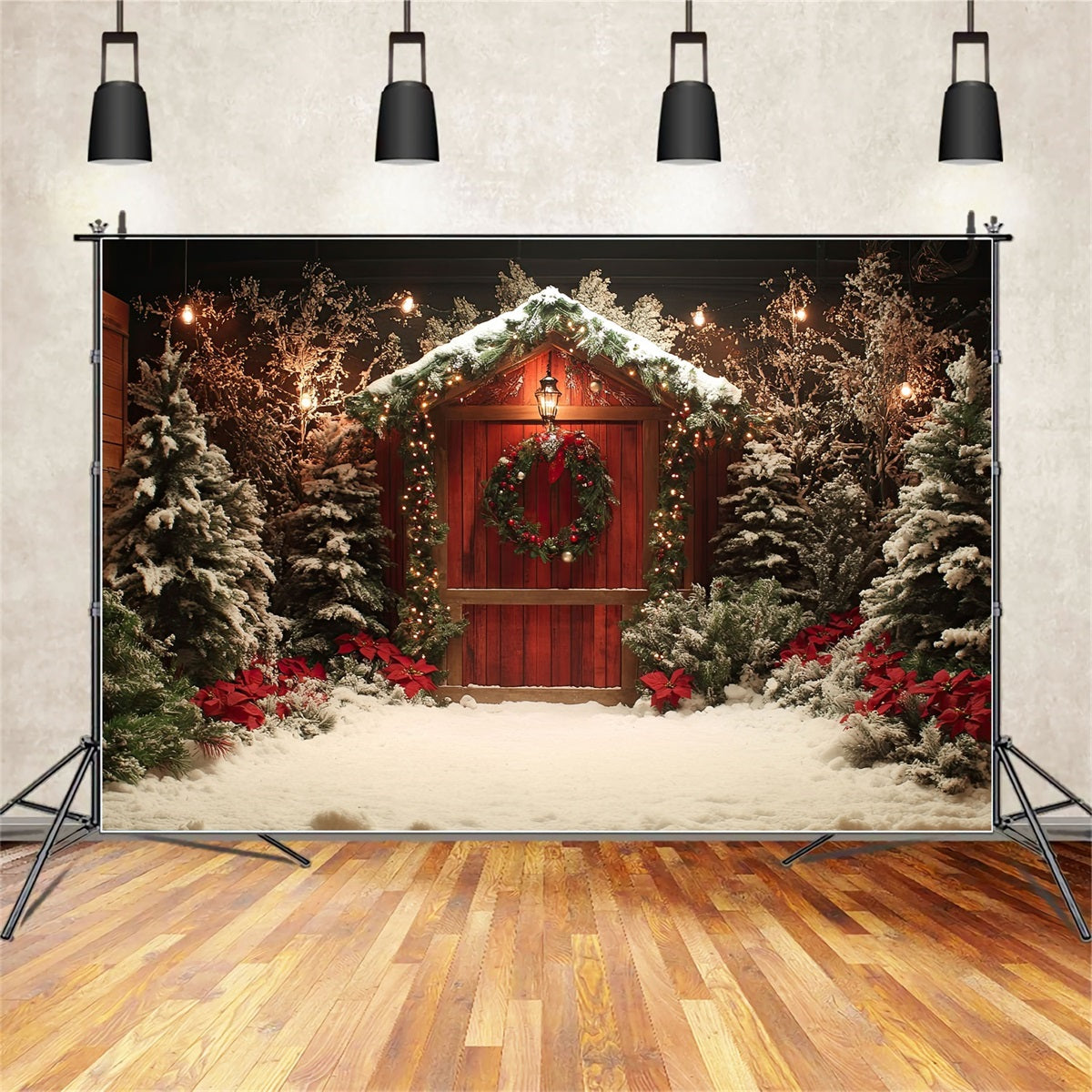Noël Toile de fond Idées Entrée Arbres Poinsettias BRP10-148