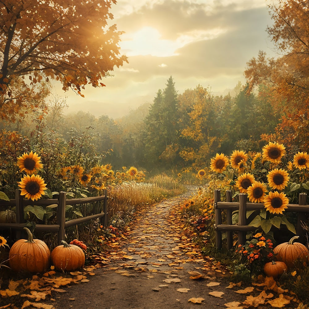 Automne Toile de Fond Tournesols Citrouilles Sentier Forestier BRP10-241