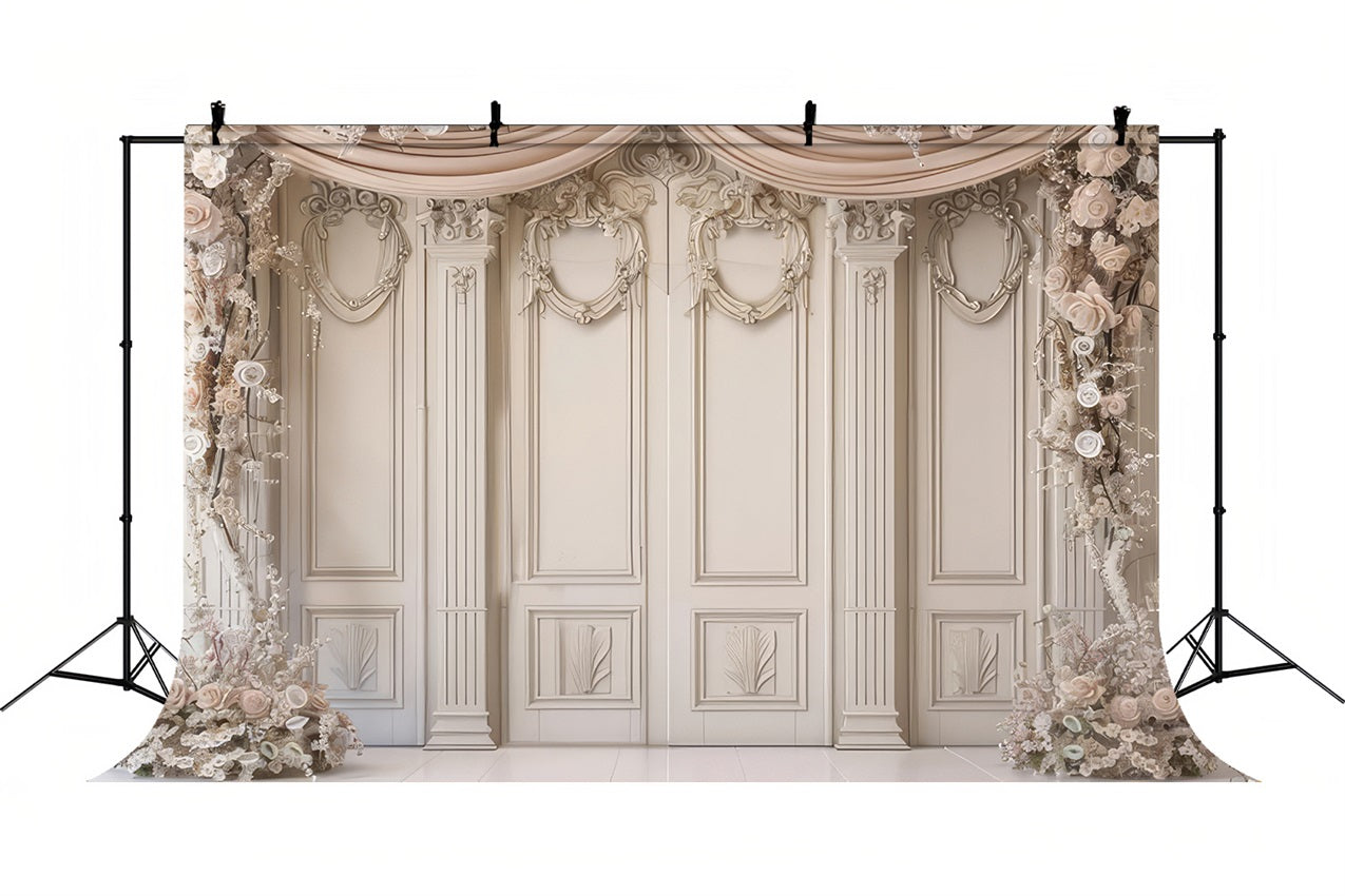 Toile de Fond Mur Rétro Beige Rose Décor Floral BRP10-283