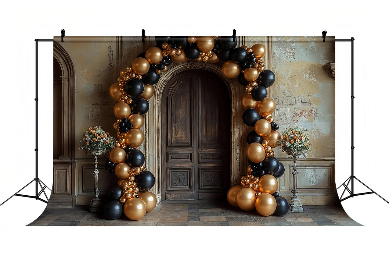Toile de Fond Mur Arche Ballons Noir Or Exposition BRP10-287