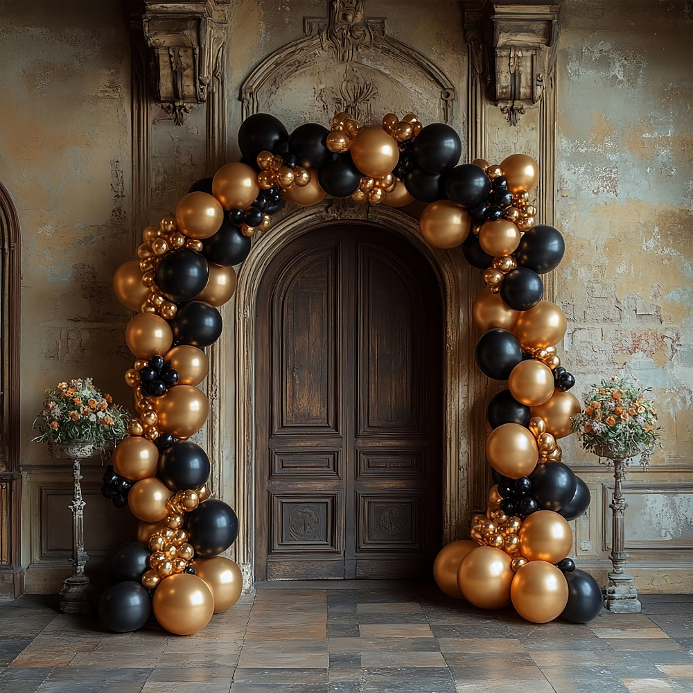 Toile de Fond Mur Arche Ballons Noir Or Exposition BRP10-287