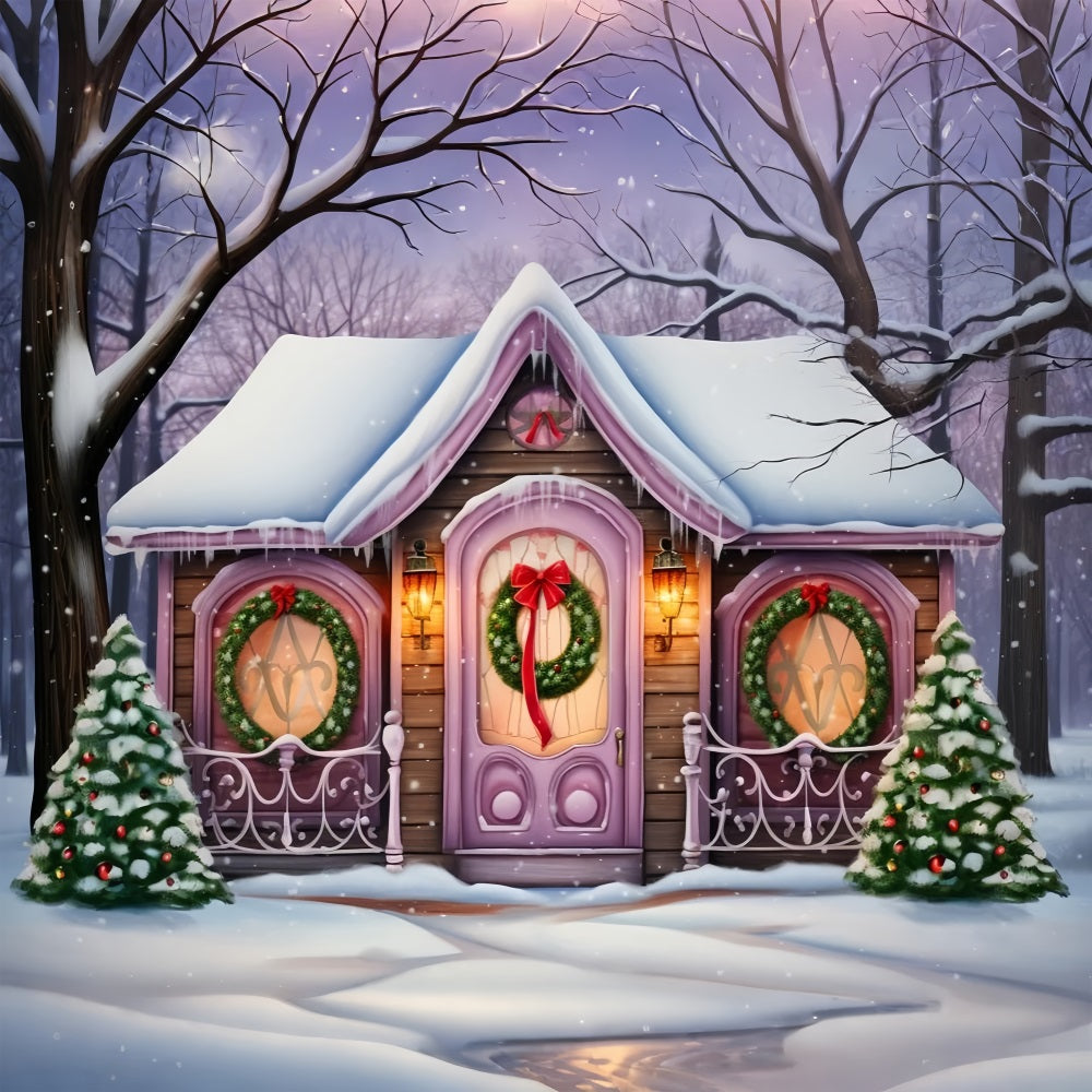 Toile de fond Cottage magique violet entouré de neige BRP10-29