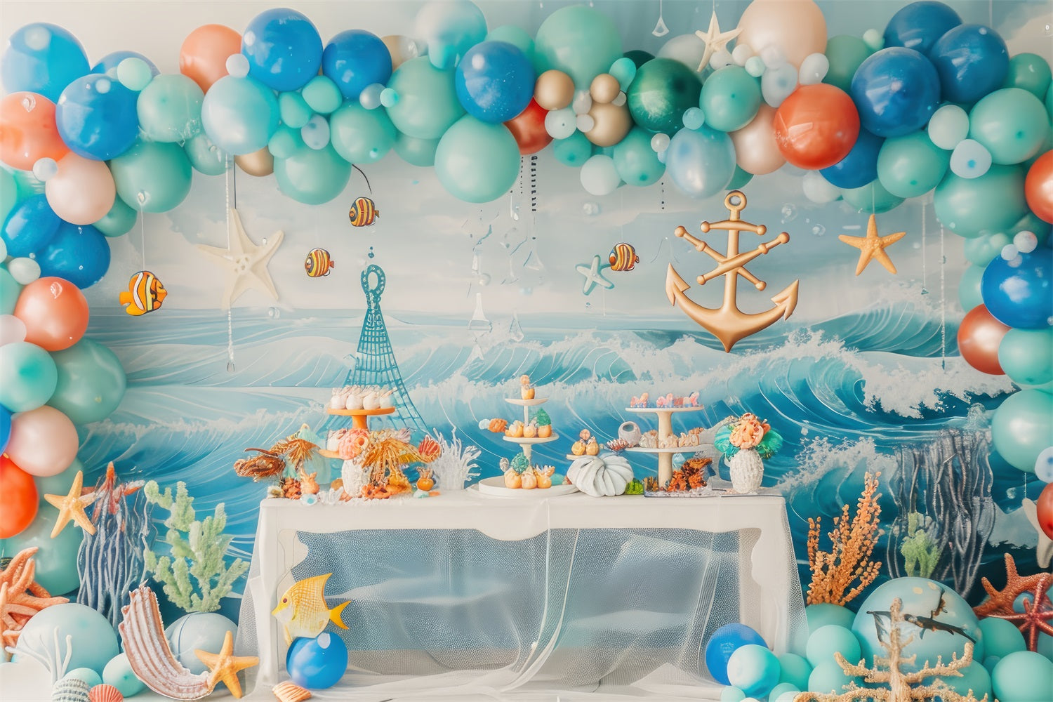 Toile de Fond Anniversaire Nautique Ancre Océan BRP10-307