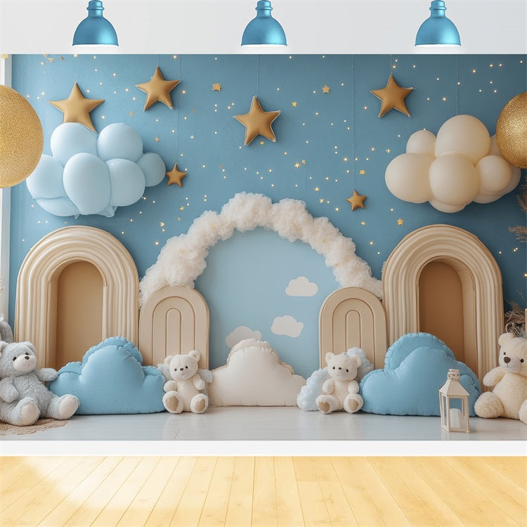 Toile de Fond Anniversaire Photographie Nuages Étoiles Ourson BRP10-323