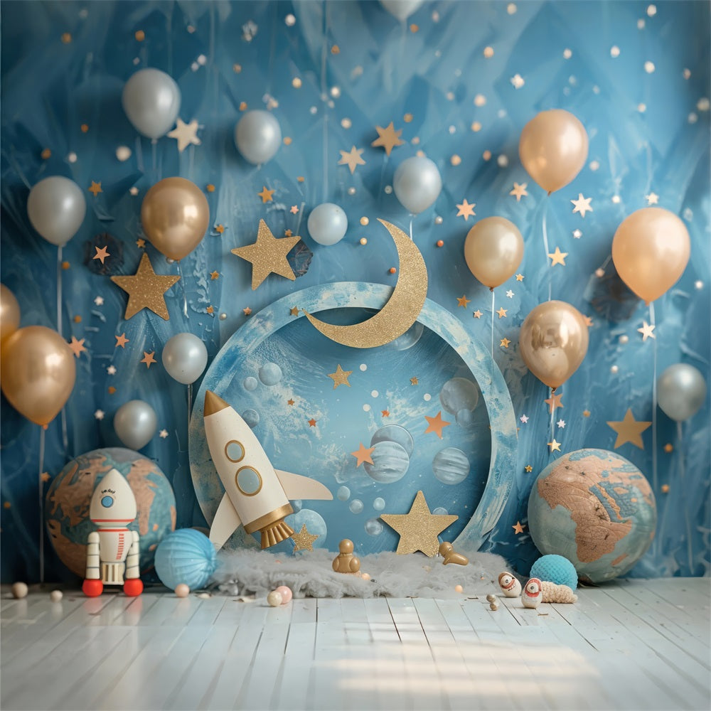 Toile de Fond Anniversaire Fusée Spatiale Lune Fête BRP10-335