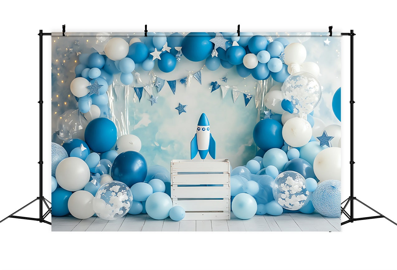 Toile de Fond Anniversaire Photographie Fusée Étoiles Ballon BRP10-336