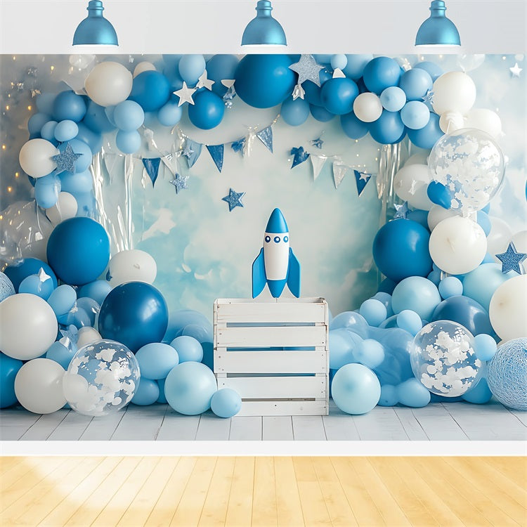 Toile de Fond Anniversaire Photographie Fusée Étoiles Ballon BRP10-336