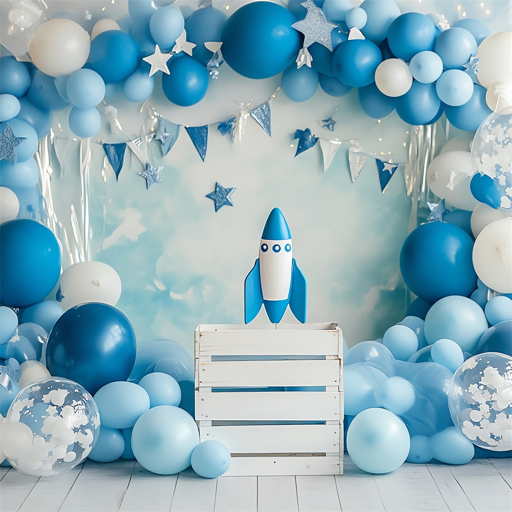 Toile de Fond Anniversaire Photographie Fusée Étoiles Ballon BRP10-336