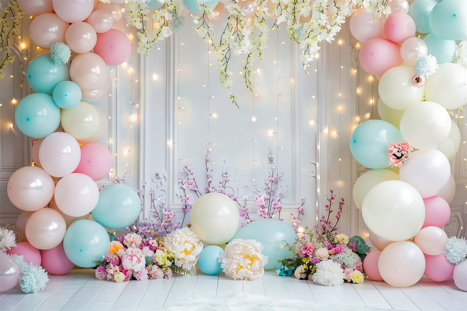 Toile de Fond Anniversaire Fêtes Arc de Ballons Floral BRP10-345